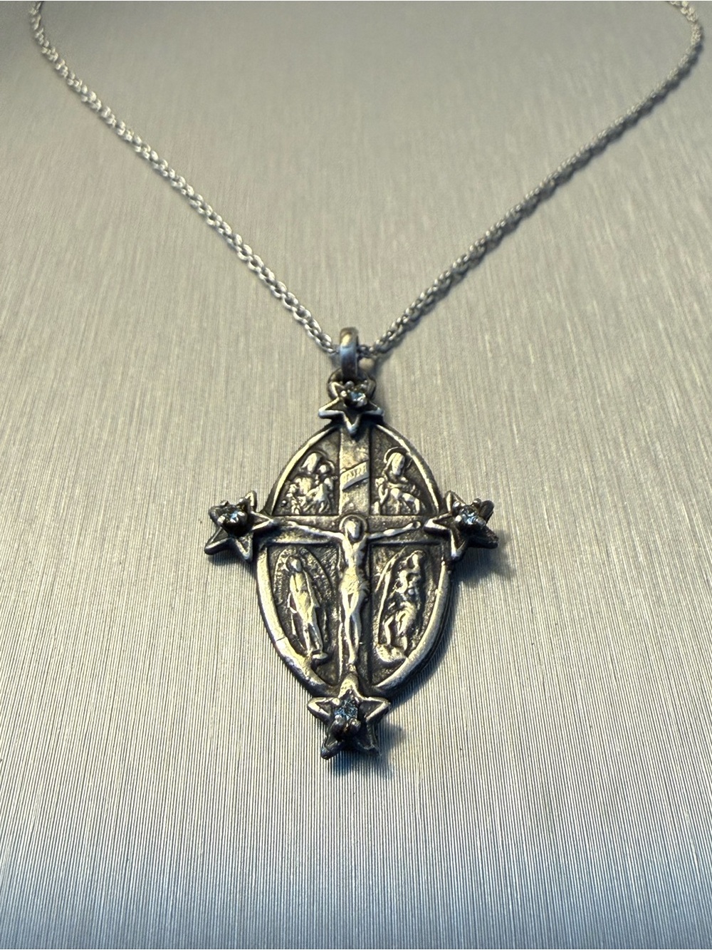 RARE Gothic Vintage Virgins Saints Angels Sterling Silver Crucifix Necklace VSA